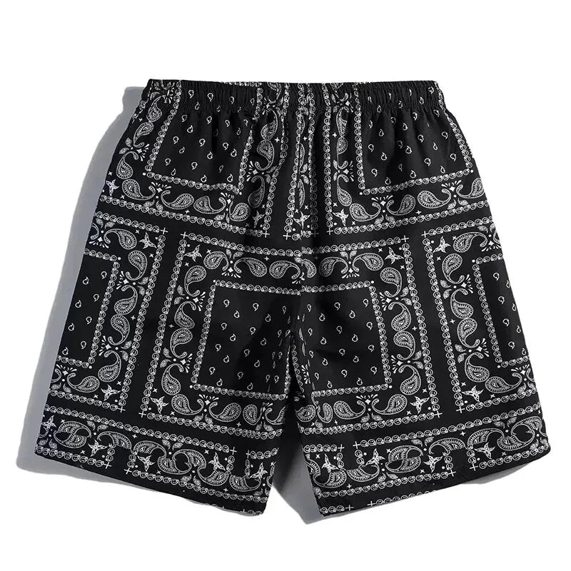 New Men's Casual Beach Shorts Breathable Quick Dry Vintage Personality Printed Bermuda Shorts Hip Hop High Street Streetwear